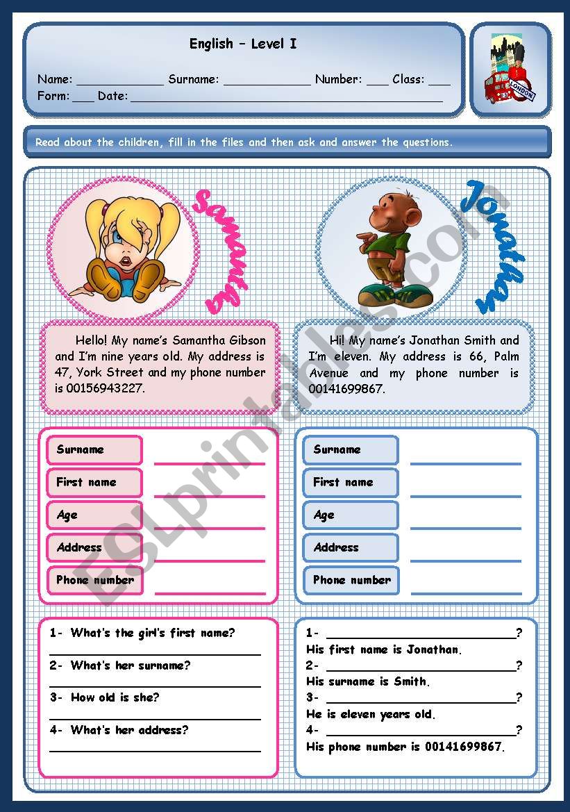 PERSONAL INFORMATION worksheet