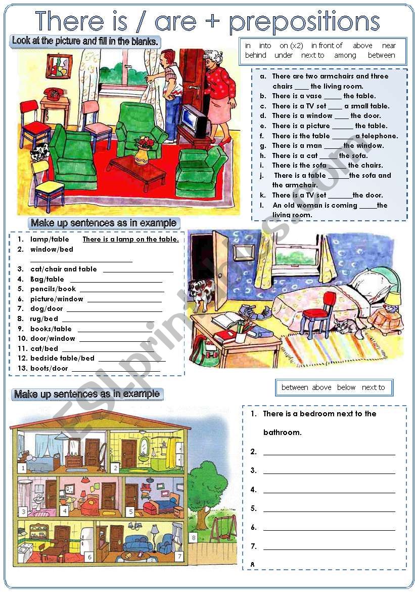 There is/are + prepositions worksheet