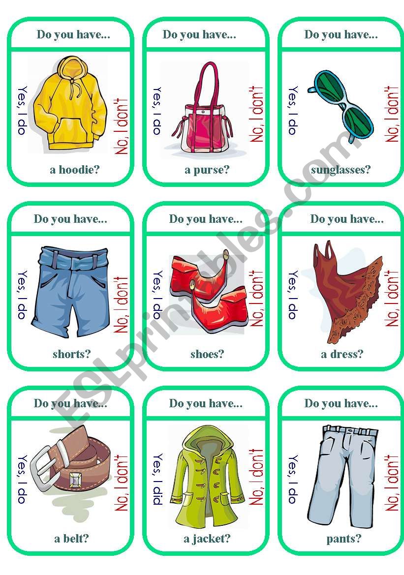 Clothes Game Cards (1 of 2) worksheet