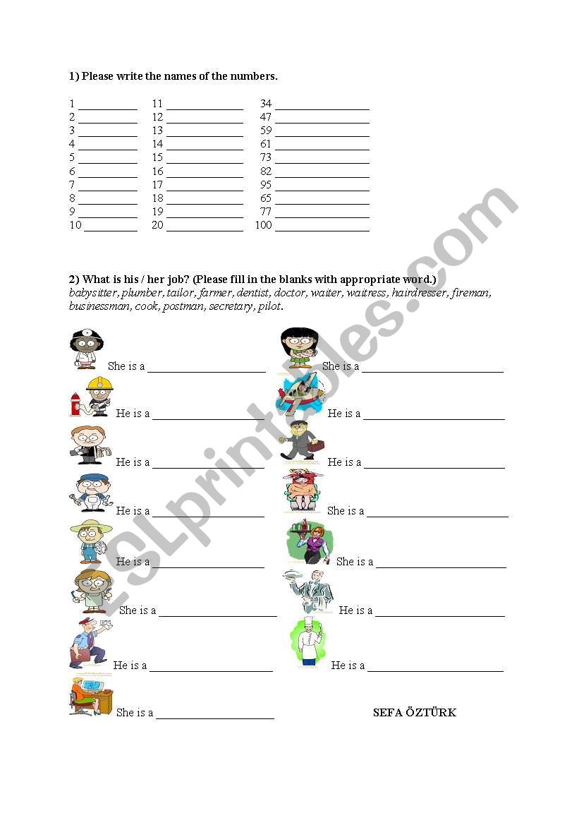 JOBS AND NUMBERS EXERCISES worksheet