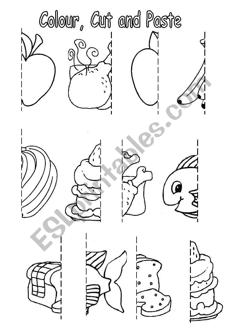 Colour, cut and paste Food worksheet