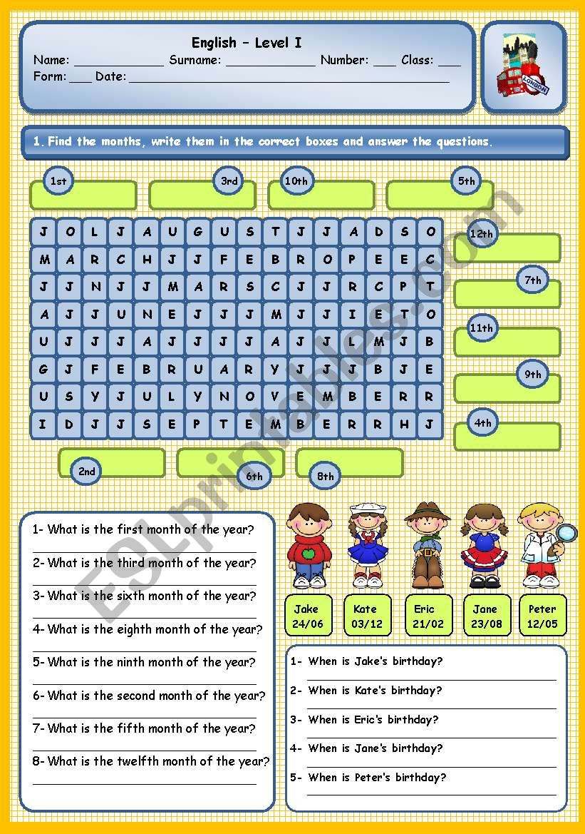 MONTHS, ORDINAL NUMBERS AND BIRTHDAYS