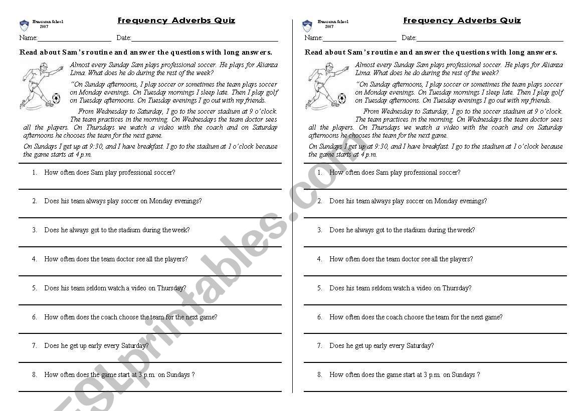 frequency adverbs worksheet