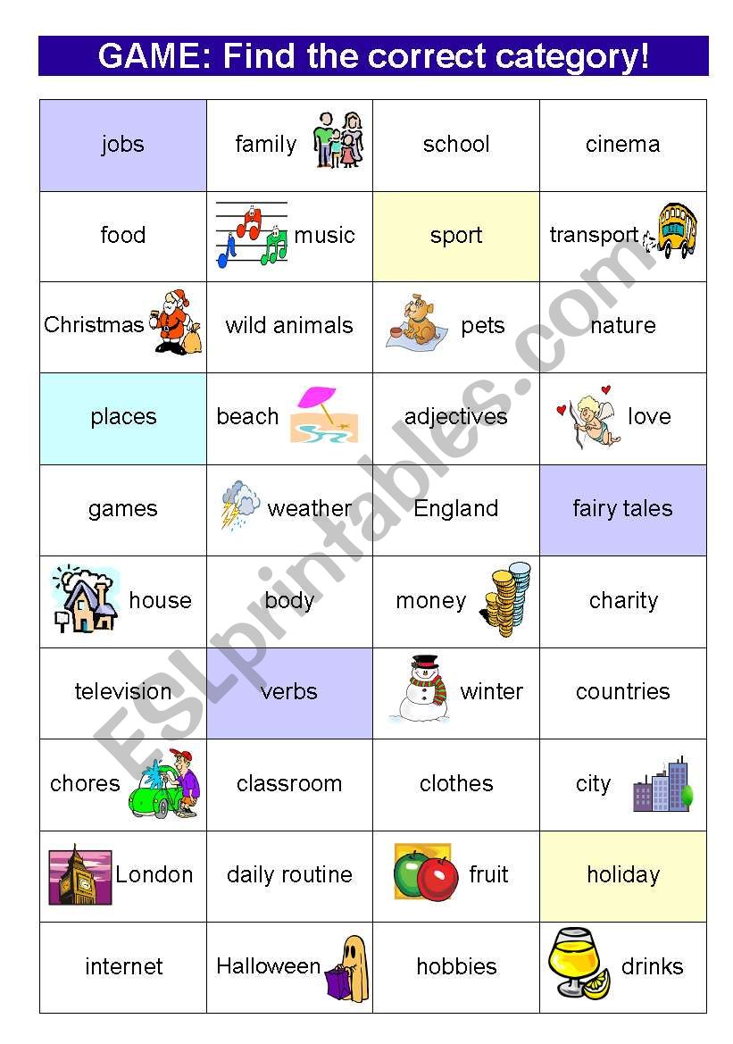 GAME :  Find the category! worksheet