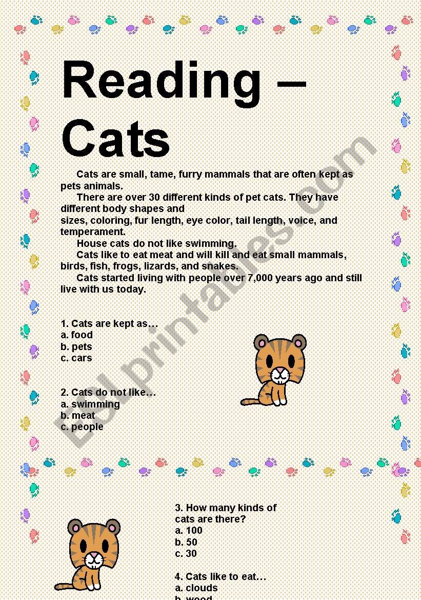 Reading - Cats worksheet
