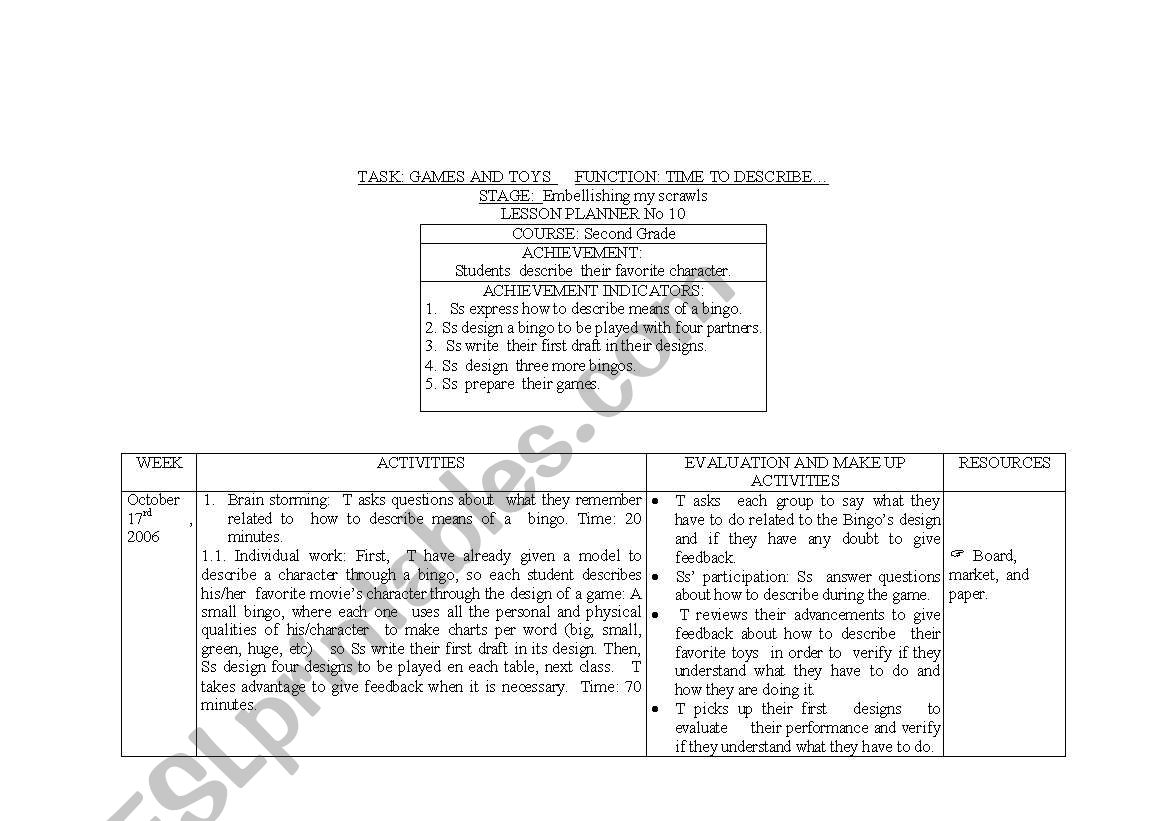 interesting lesson plan TBL 6 worksheet