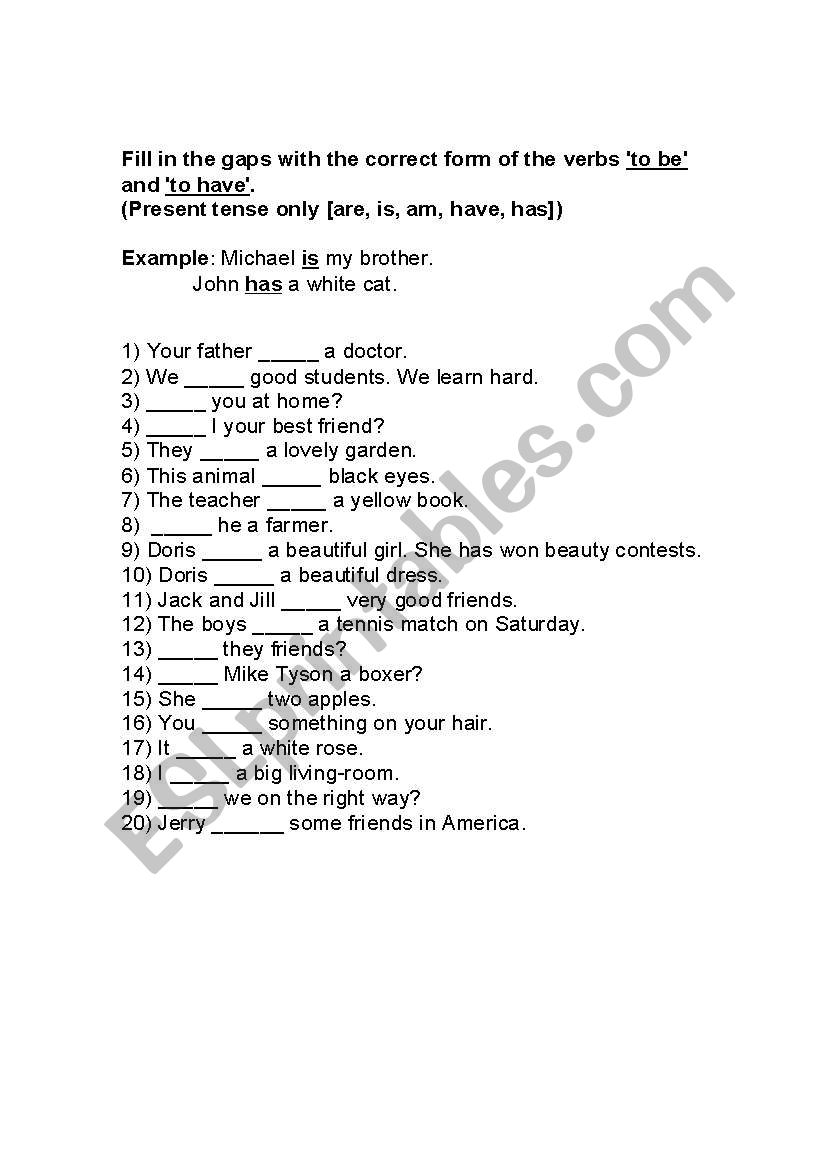 verbs worksheet