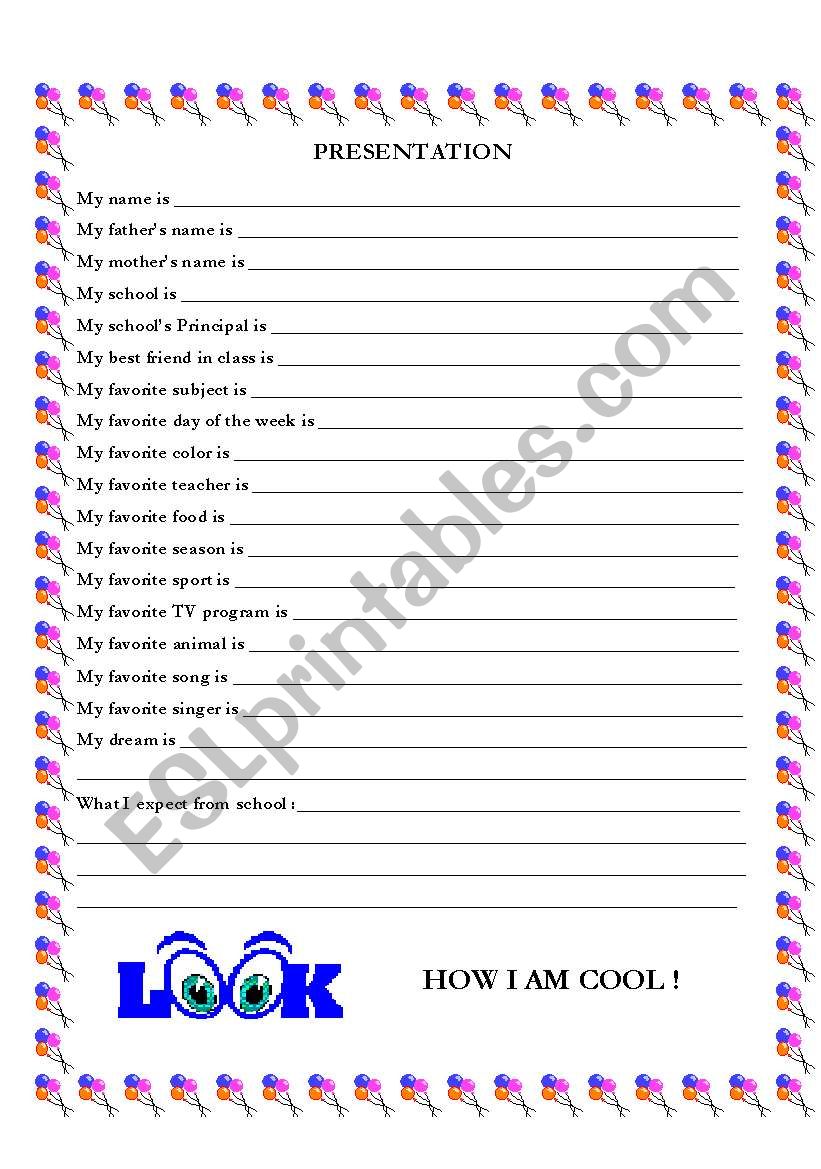 Everything about me worksheet