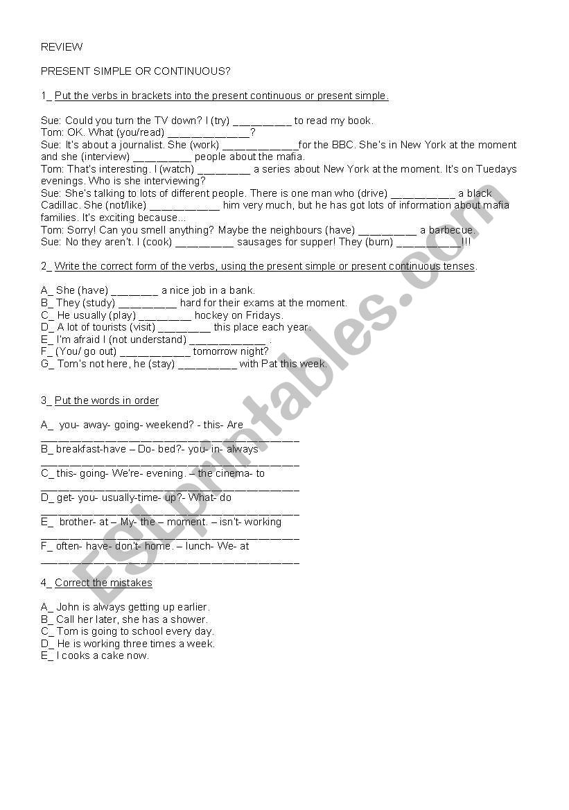 Tenses worksheet