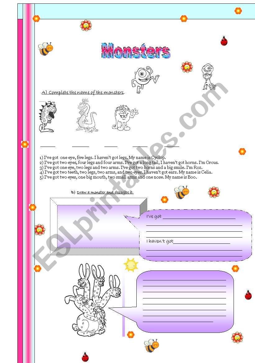 MONSTERS!! worksheet