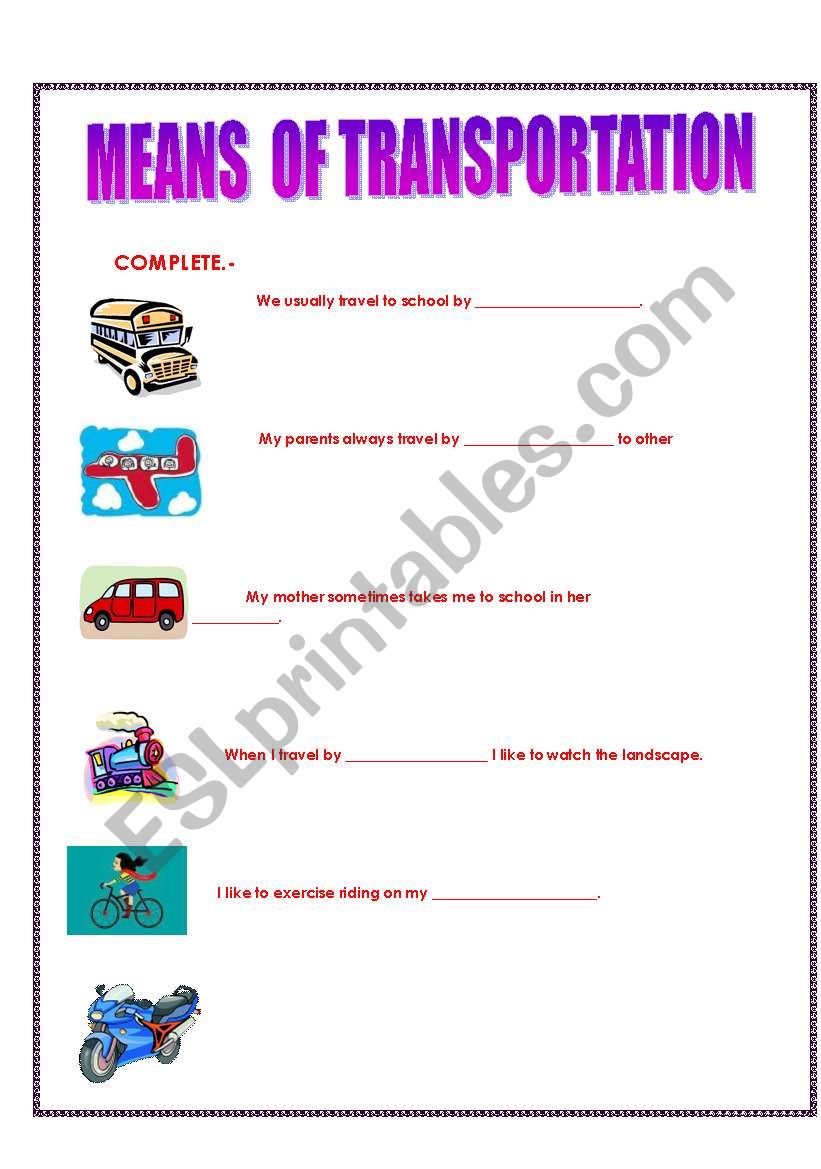 MEANS OF TRANSPORTATION worksheet