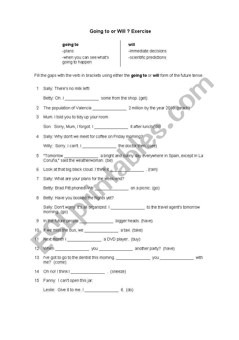 Going and Will  worksheet