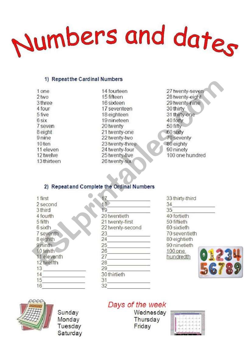 Numbers and dates worksheet