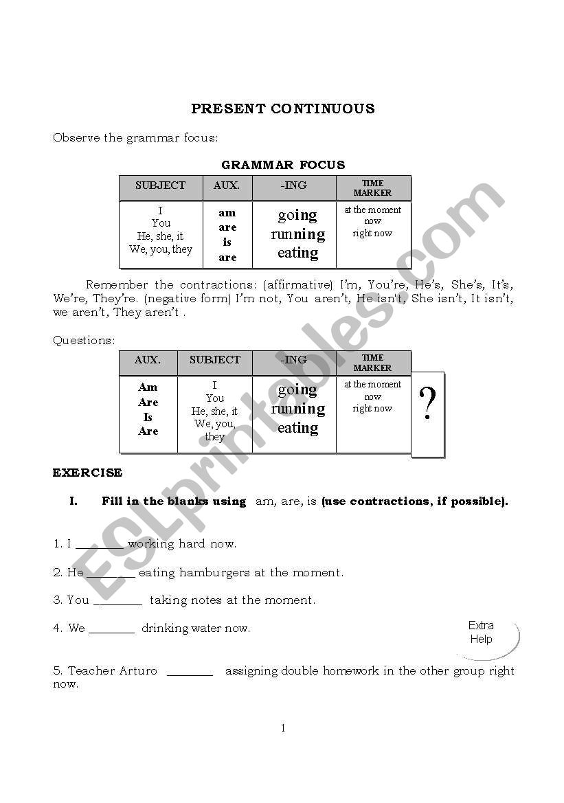 Present Continuous worksheet