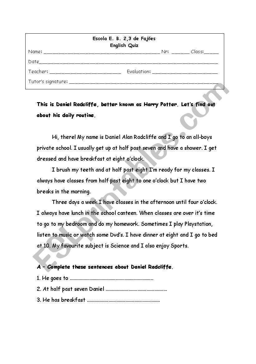 Daily Routine worksheet