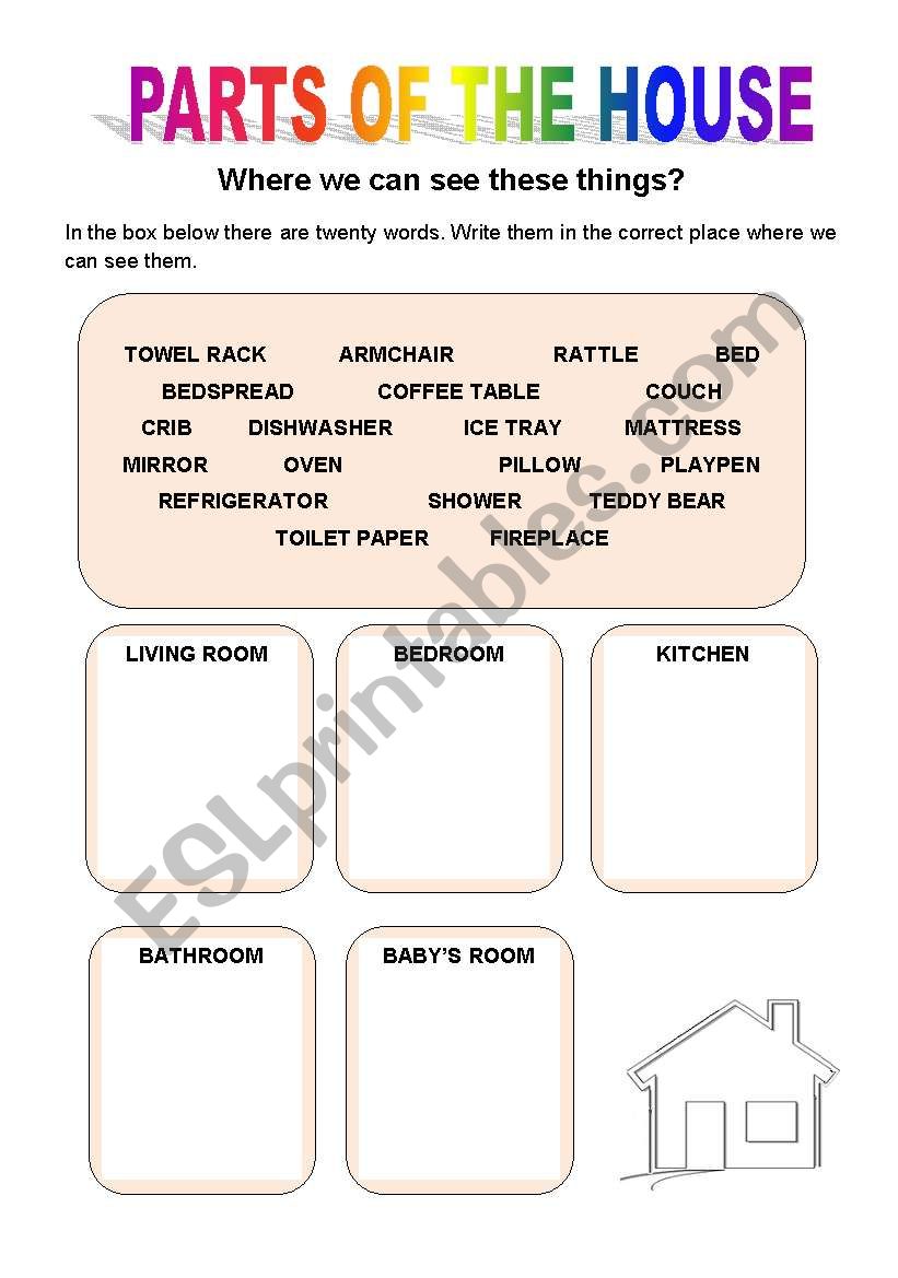 Parts of the house worksheet