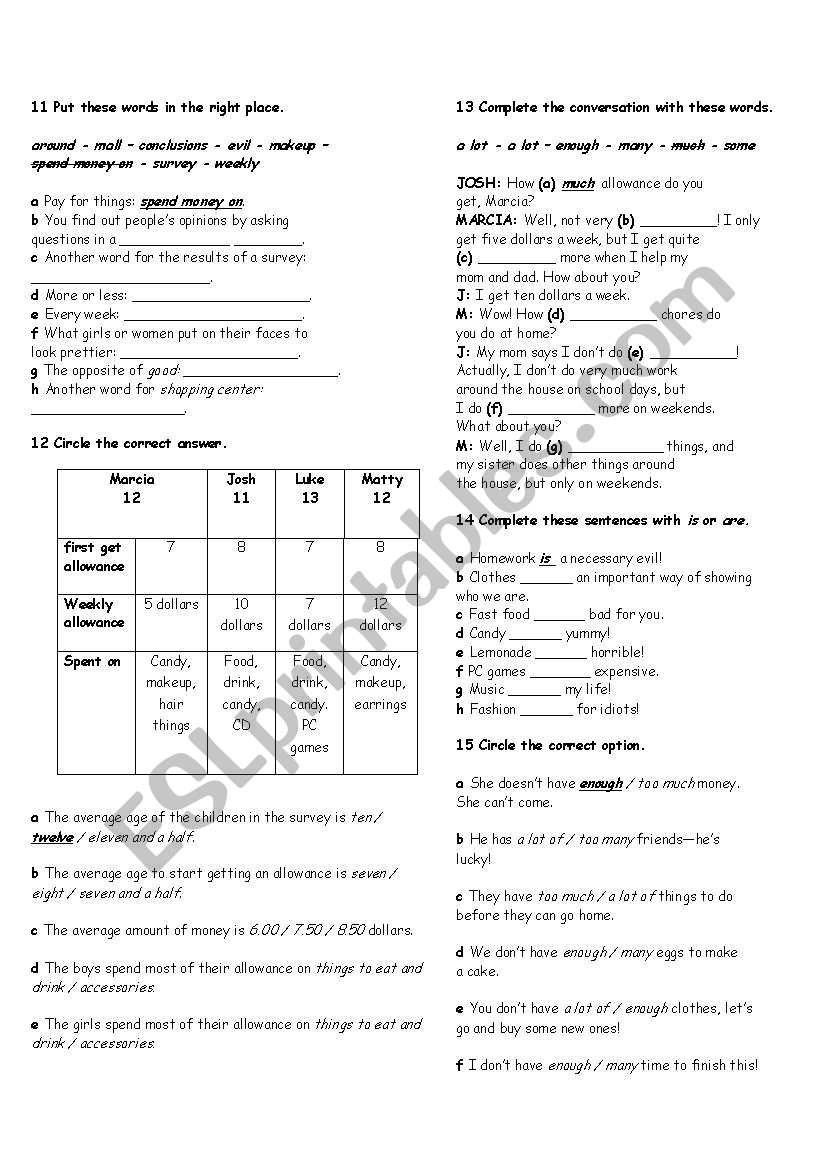 second part worksheet