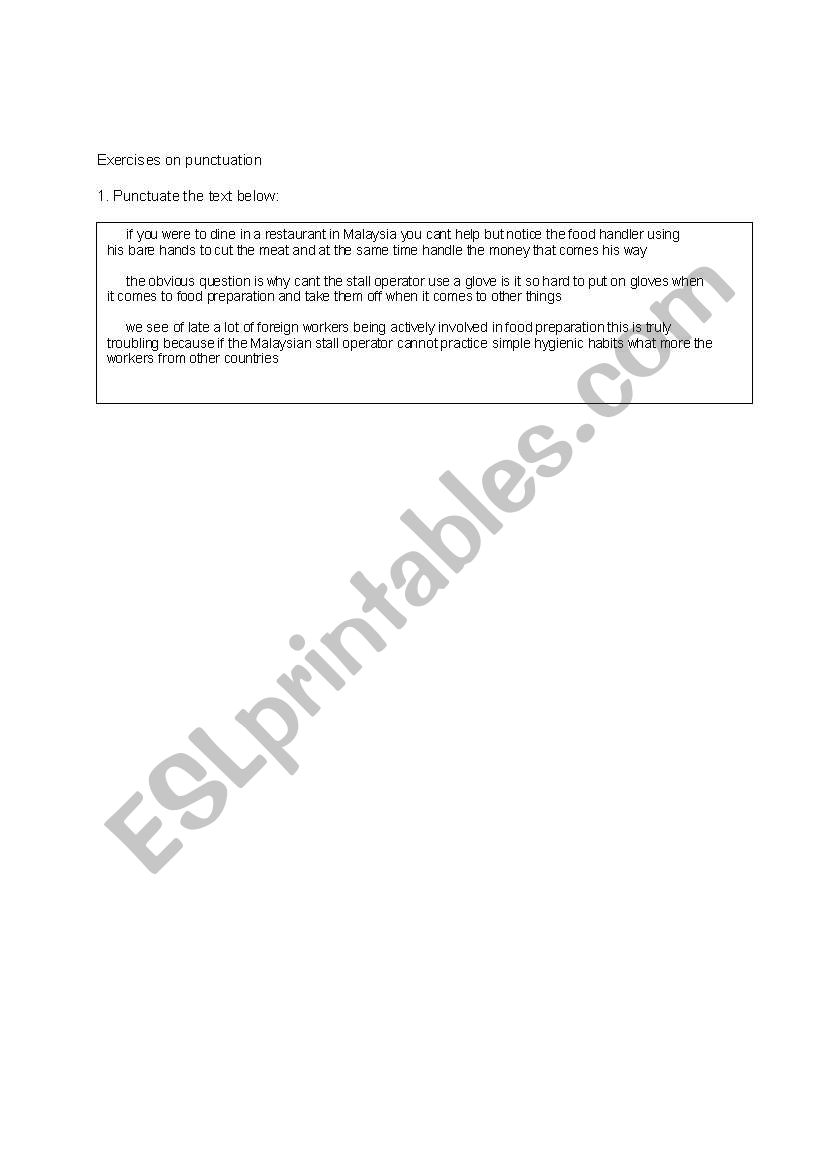Exercise on punctuation worksheet