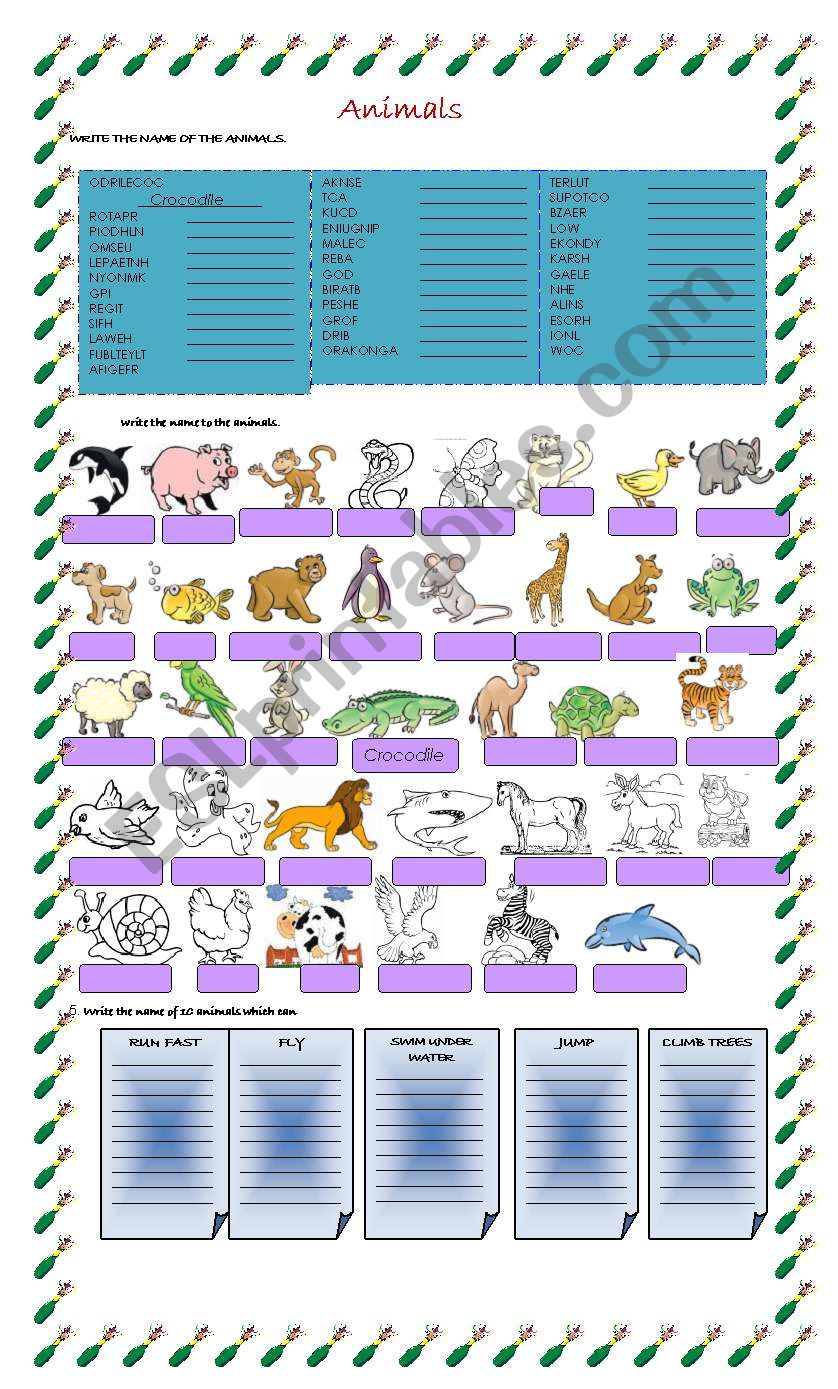 animals abilities - ESL worksheet by paticorner