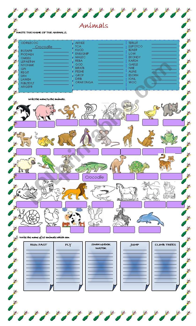 animals abilities worksheet