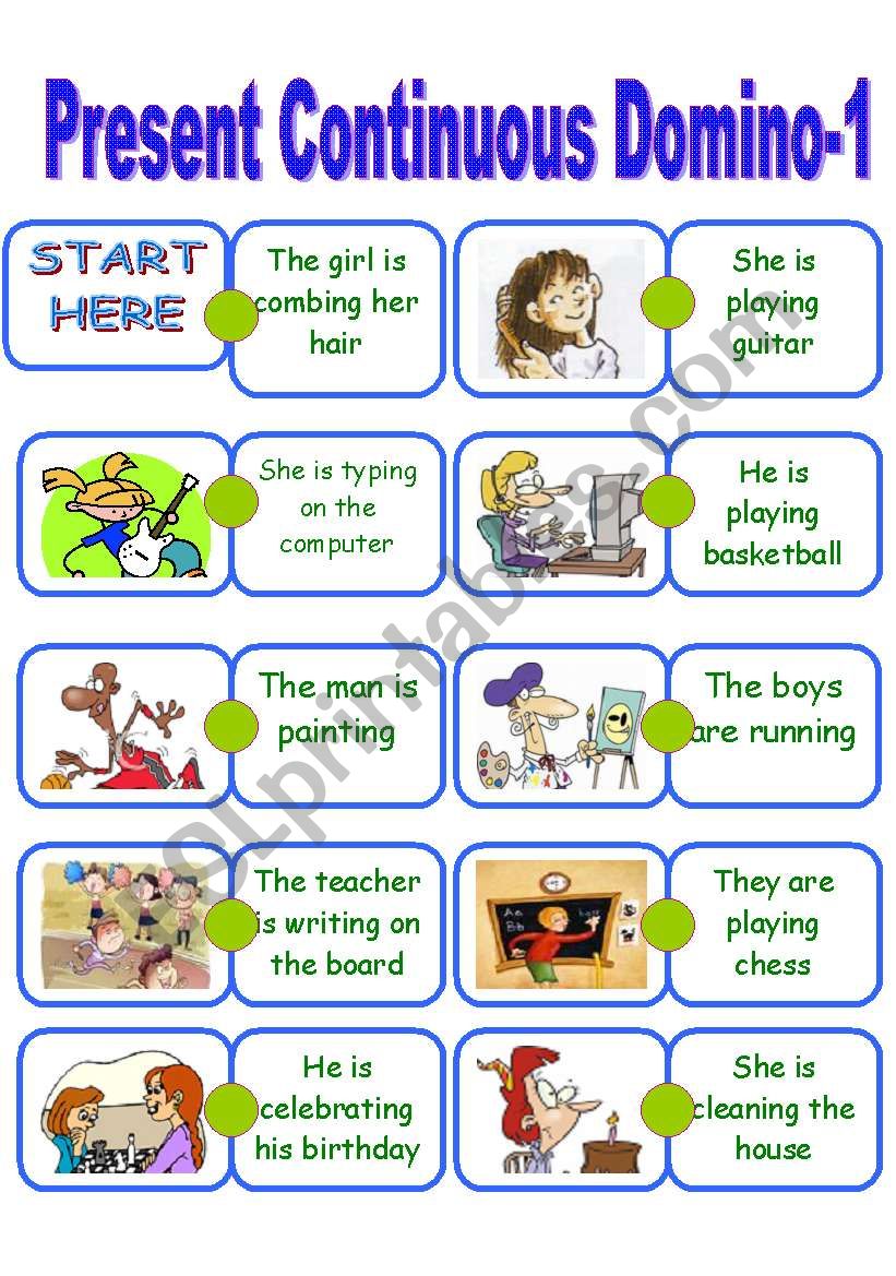 Present Continuous Dominoes-1 worksheet