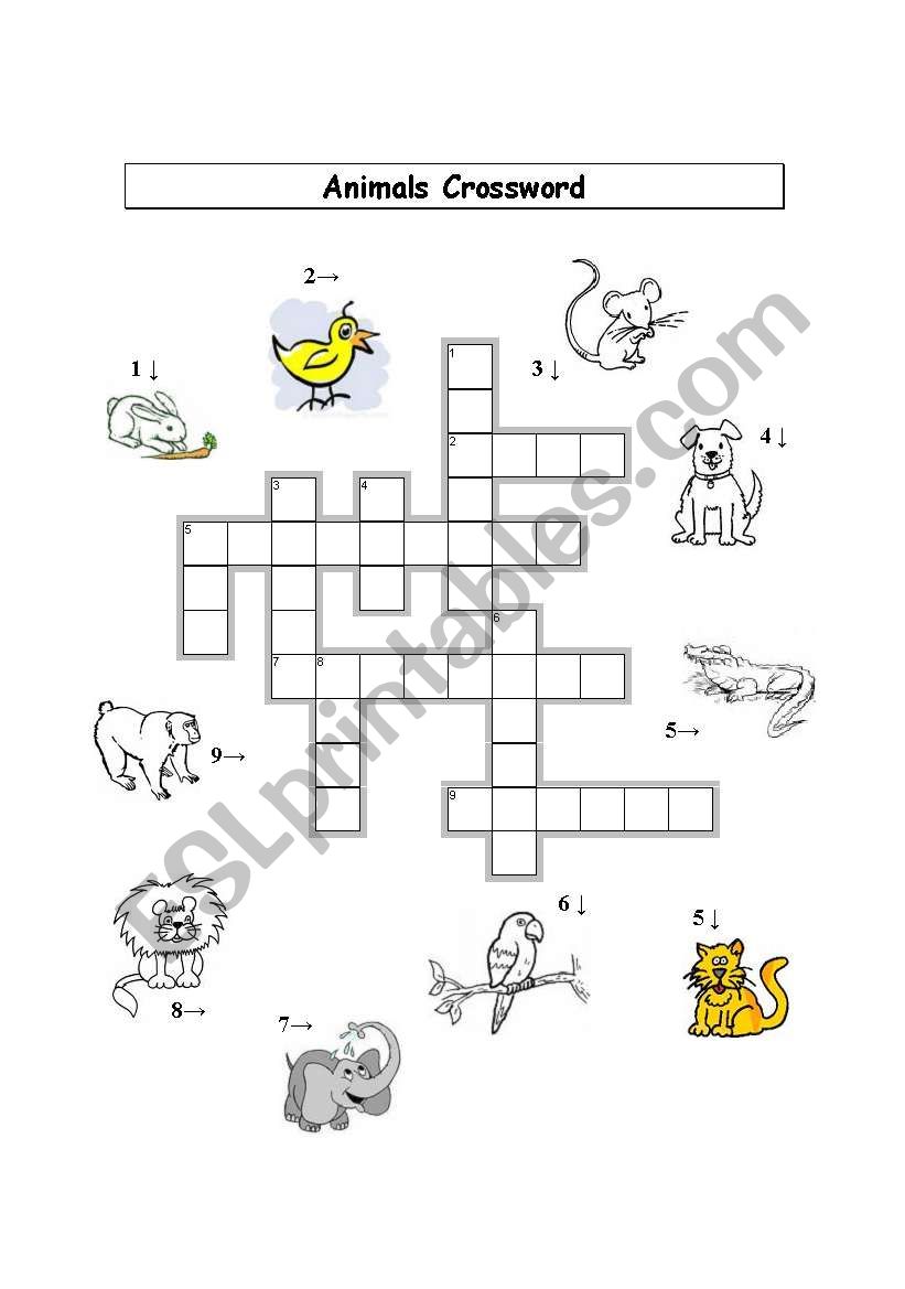 Animals crossword worksheet