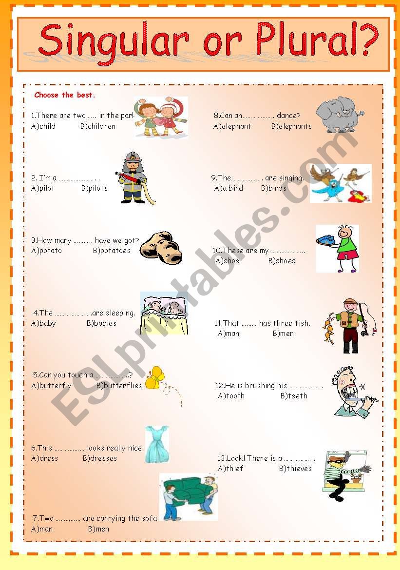 SINGULAR OR PLURAL? worksheet