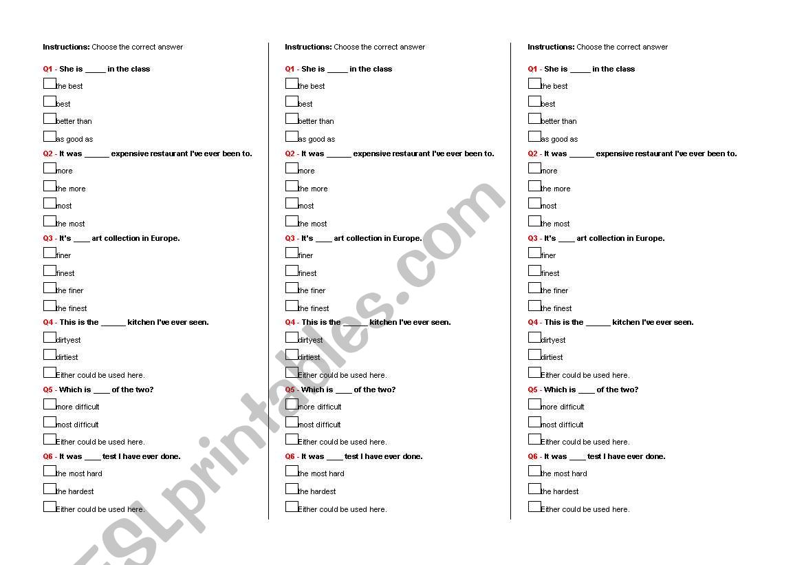 superlatives excercises worksheet