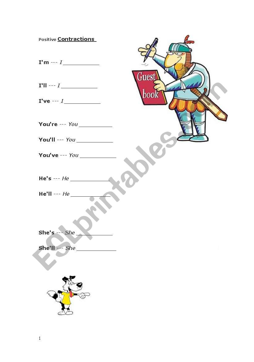 Positive Contractions worksheet