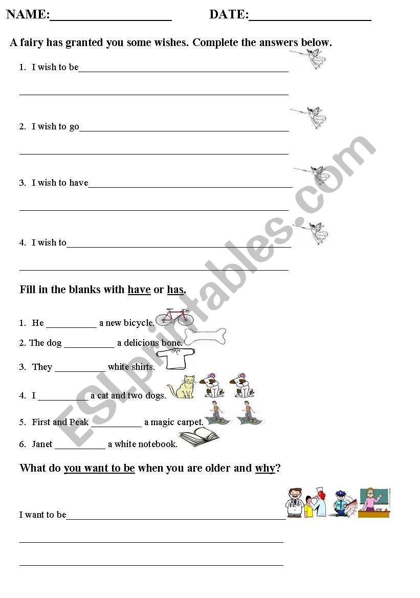 Grade 2 ESL english test.  worksheet