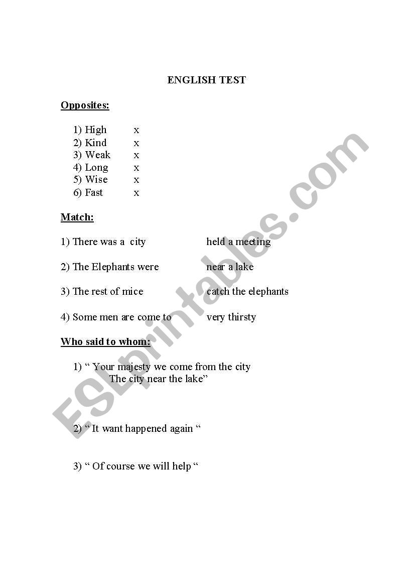 English Test worksheet