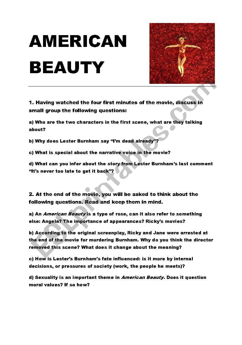 American Beauty worksheet