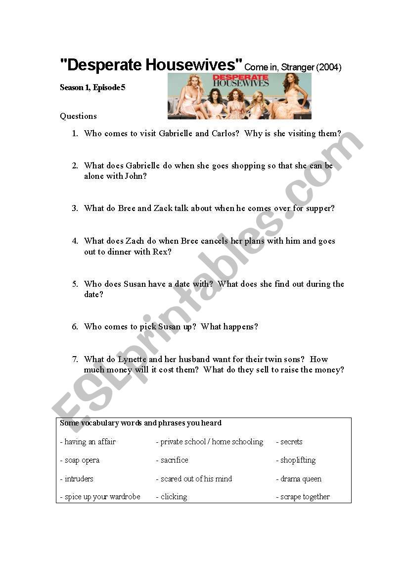 Desperarte Housewives S1 E5 worksheet