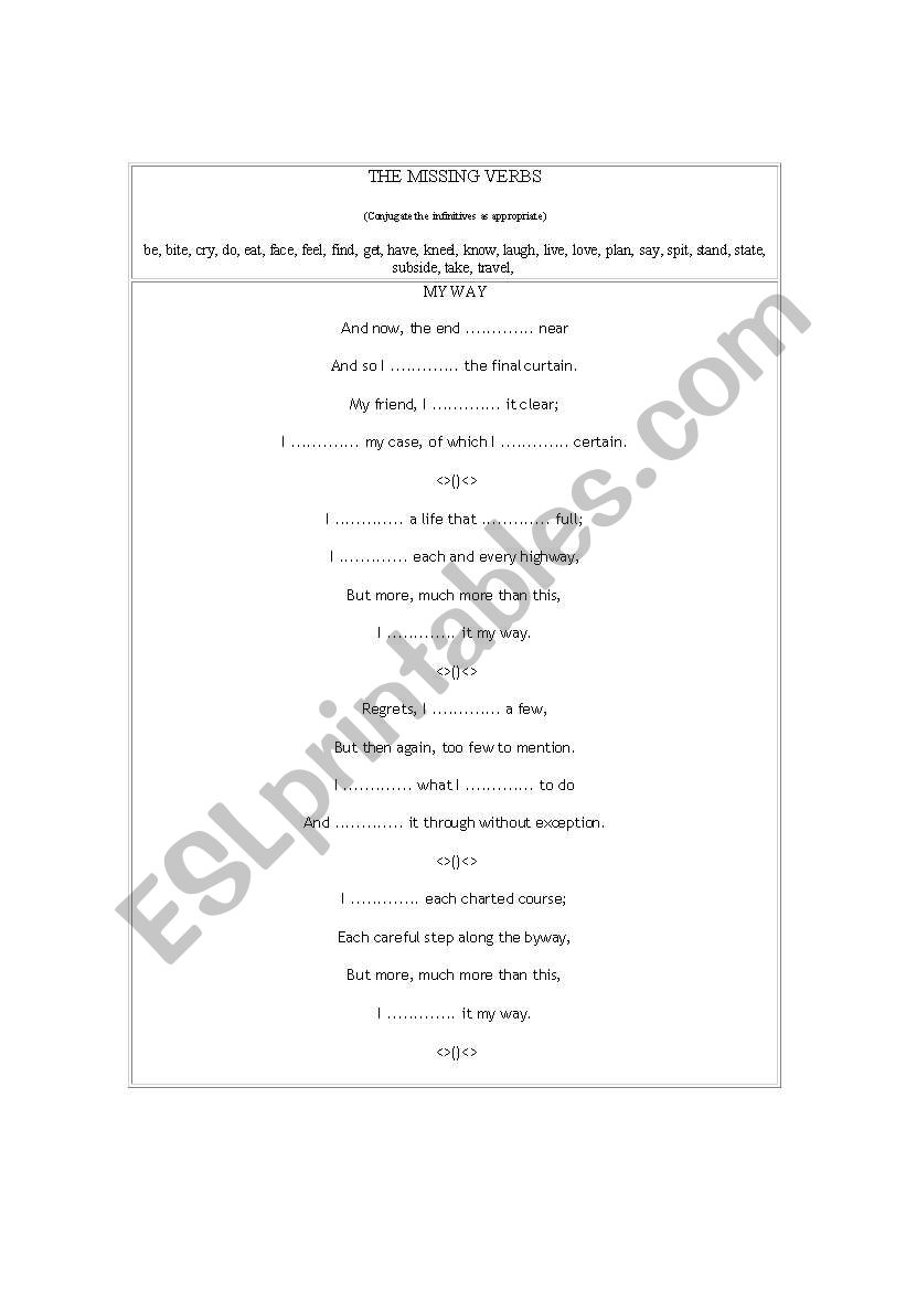 My Way - Frank Sinatra worksheet