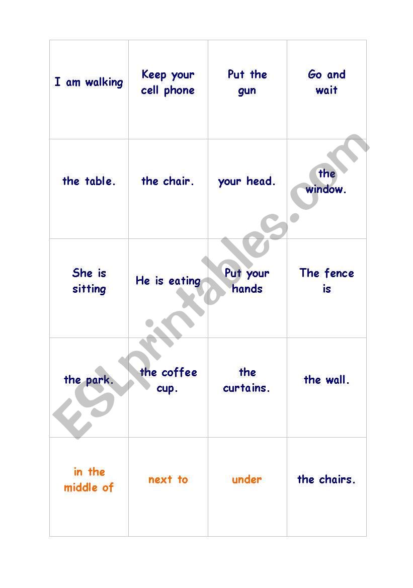 Preposition Card Game worksheet