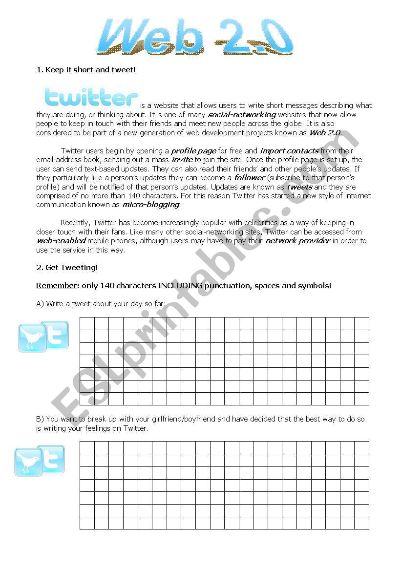 Web 2.0 Part 1 worksheet