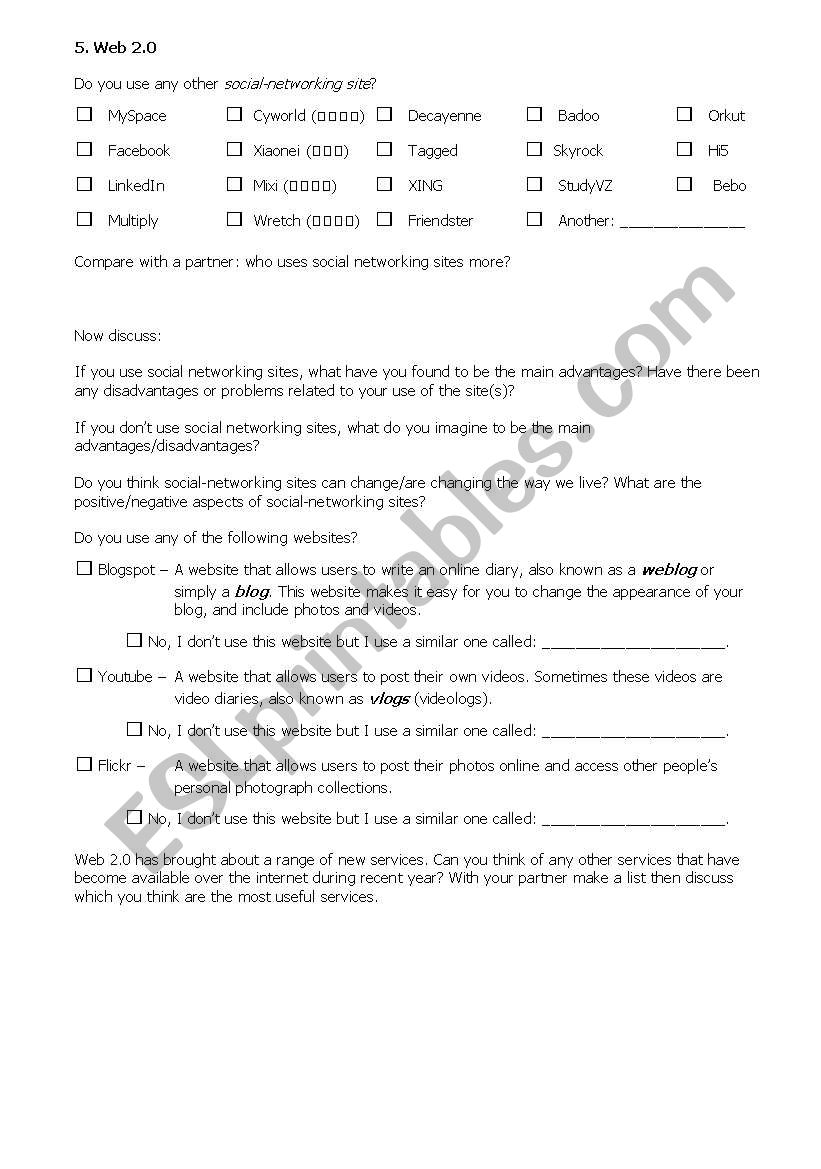 Web 2.0 part 2 worksheet