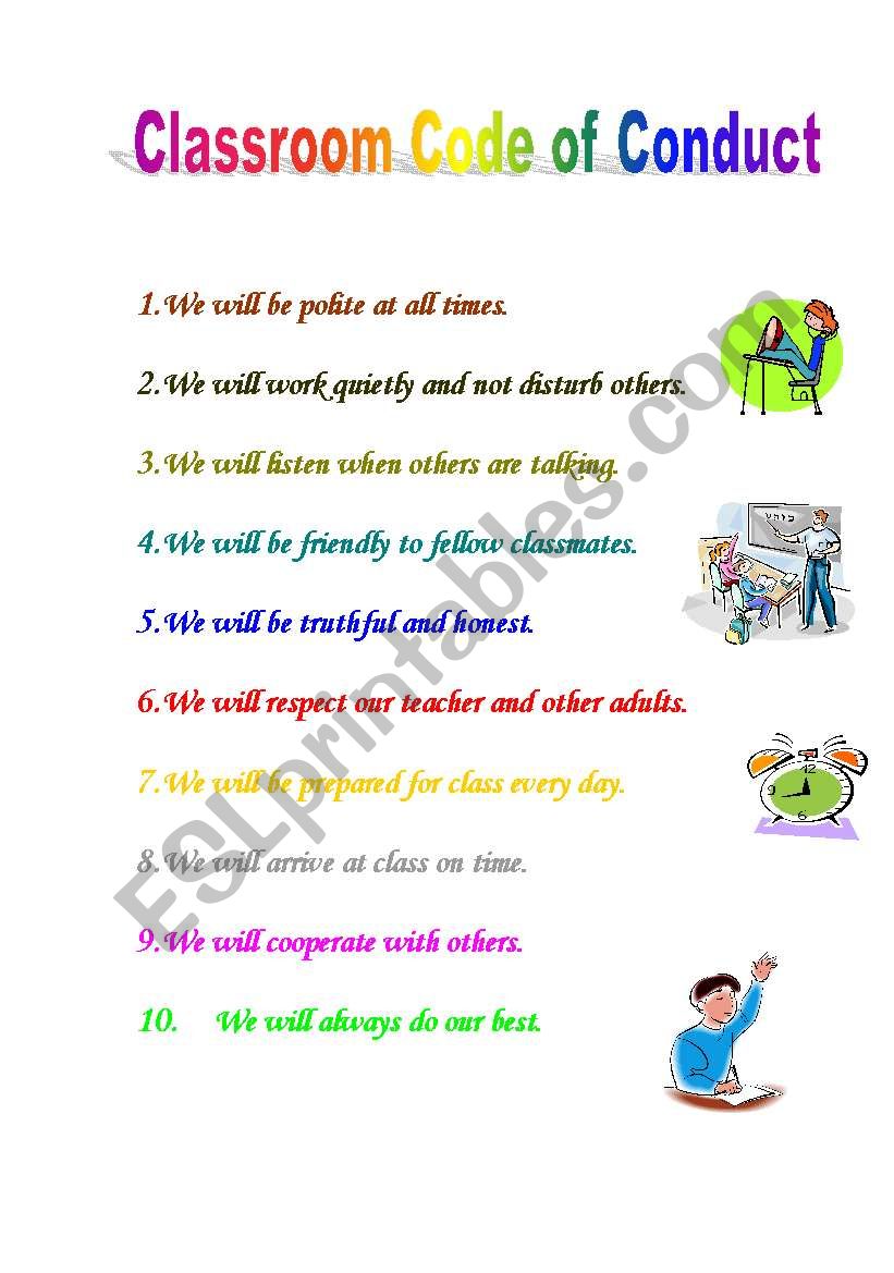 Classroom code of conduct worksheet