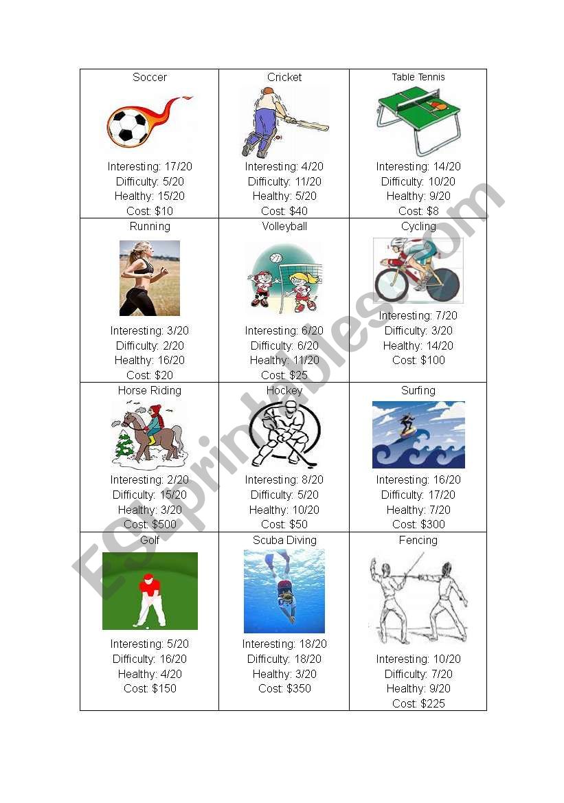 sport worksheet