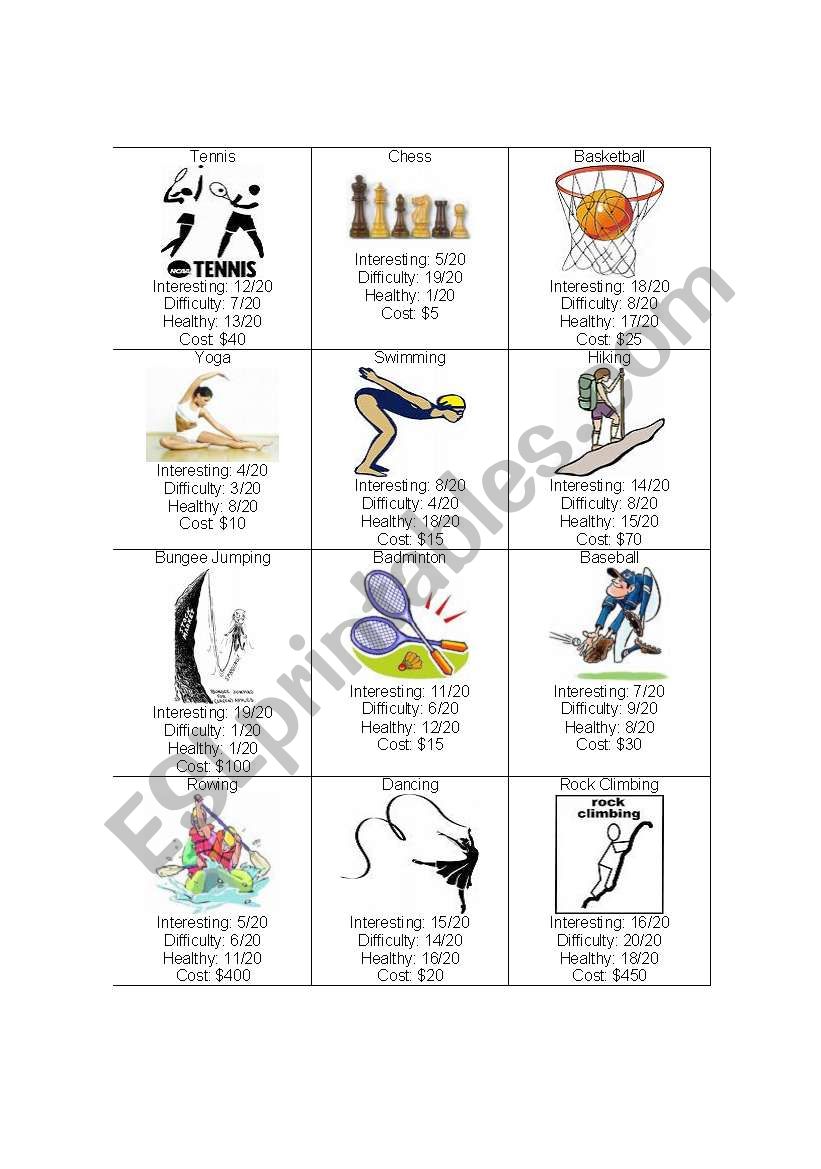 sports worksheet