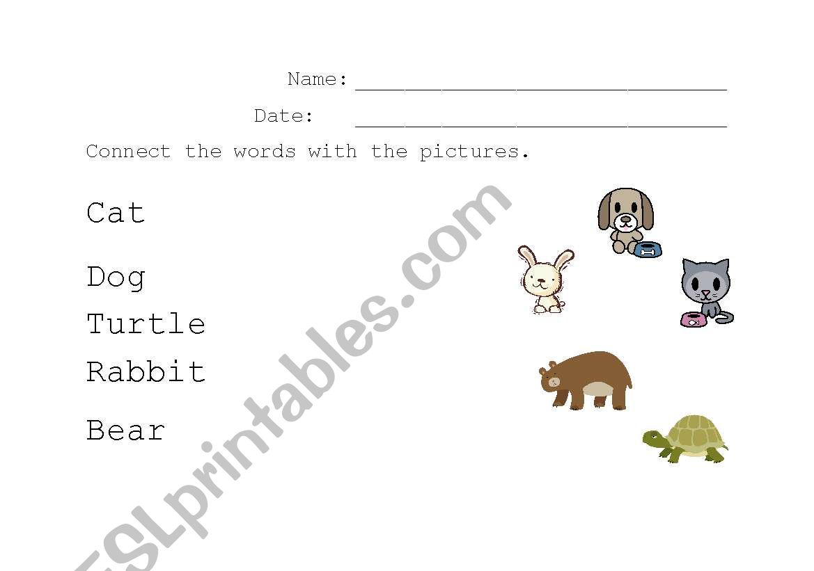 Basic Sound Matching Worksheet- Animals