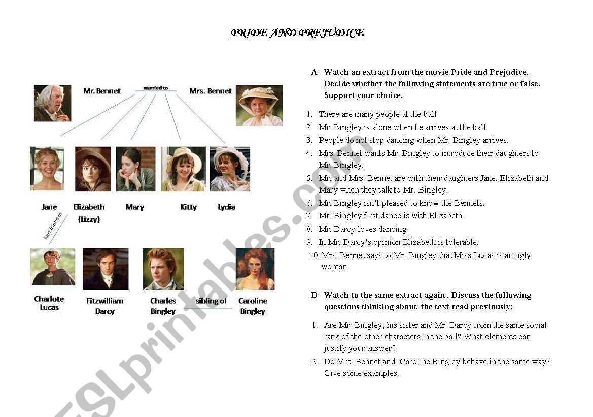 Pride and Prejudice worksheet