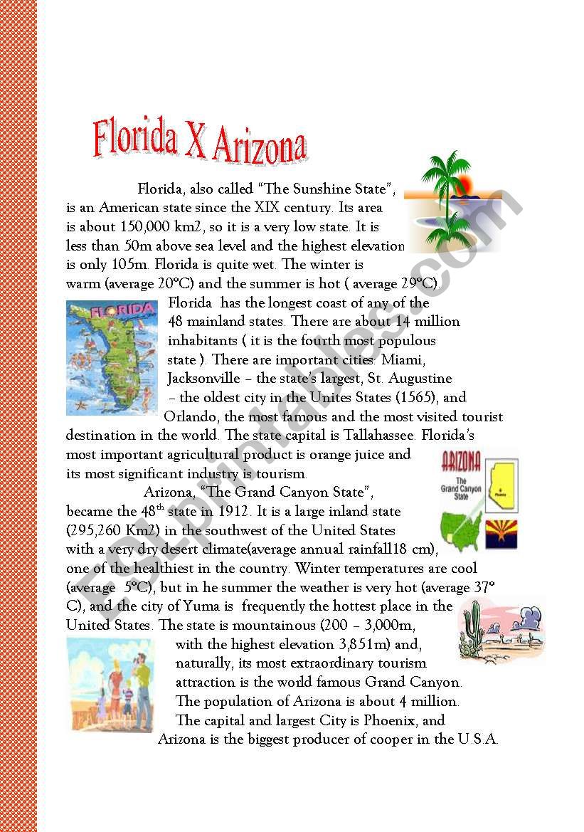 Florida X Arizona worksheet