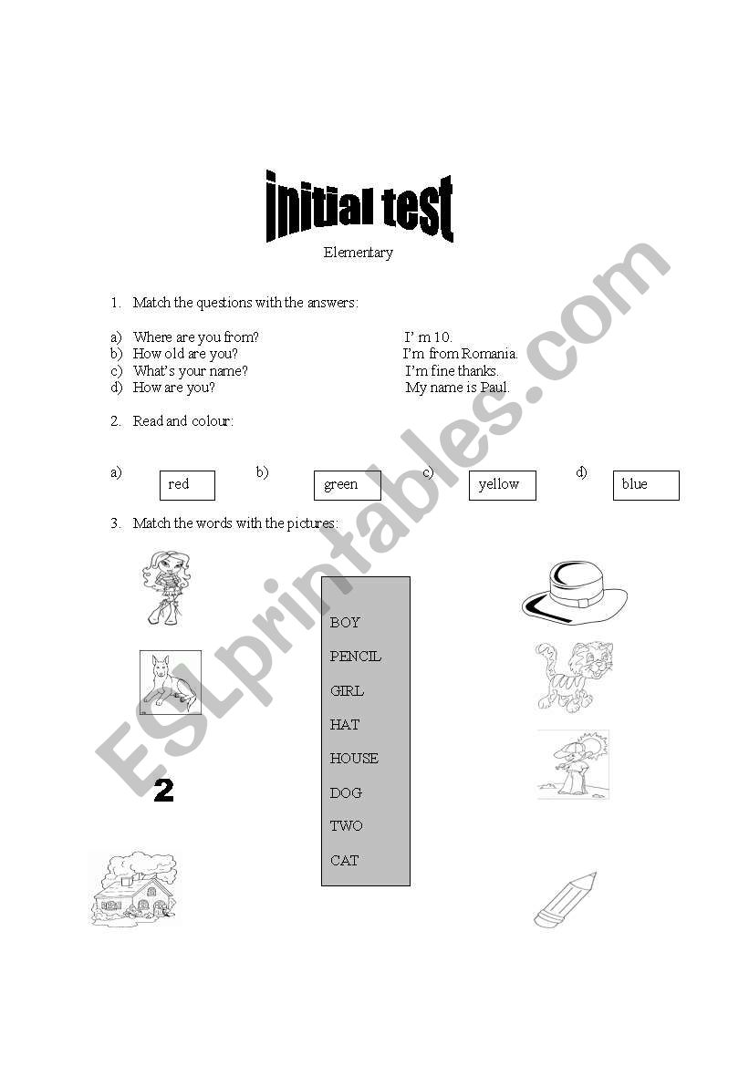 initial test worksheet