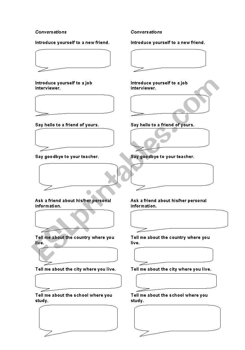 Writing and conversation worksheet
