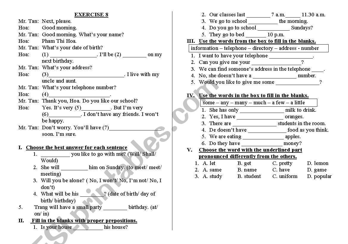 EXERCISE worksheet