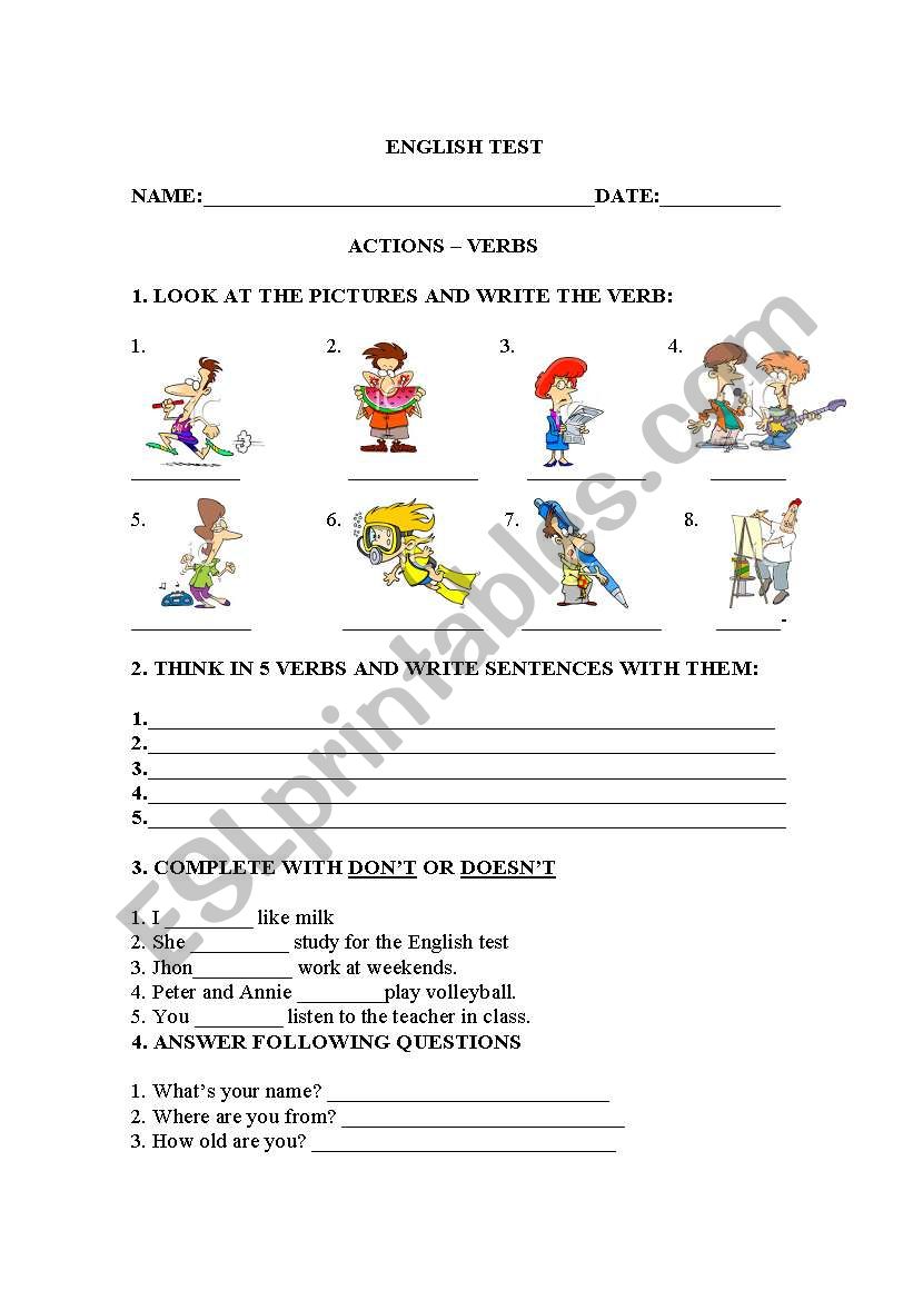 english test present simple worksheet