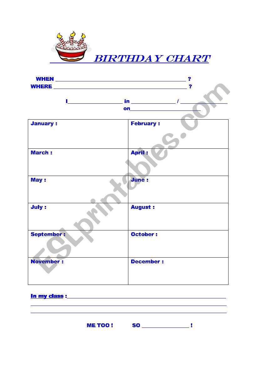 Birthday Chart worksheet