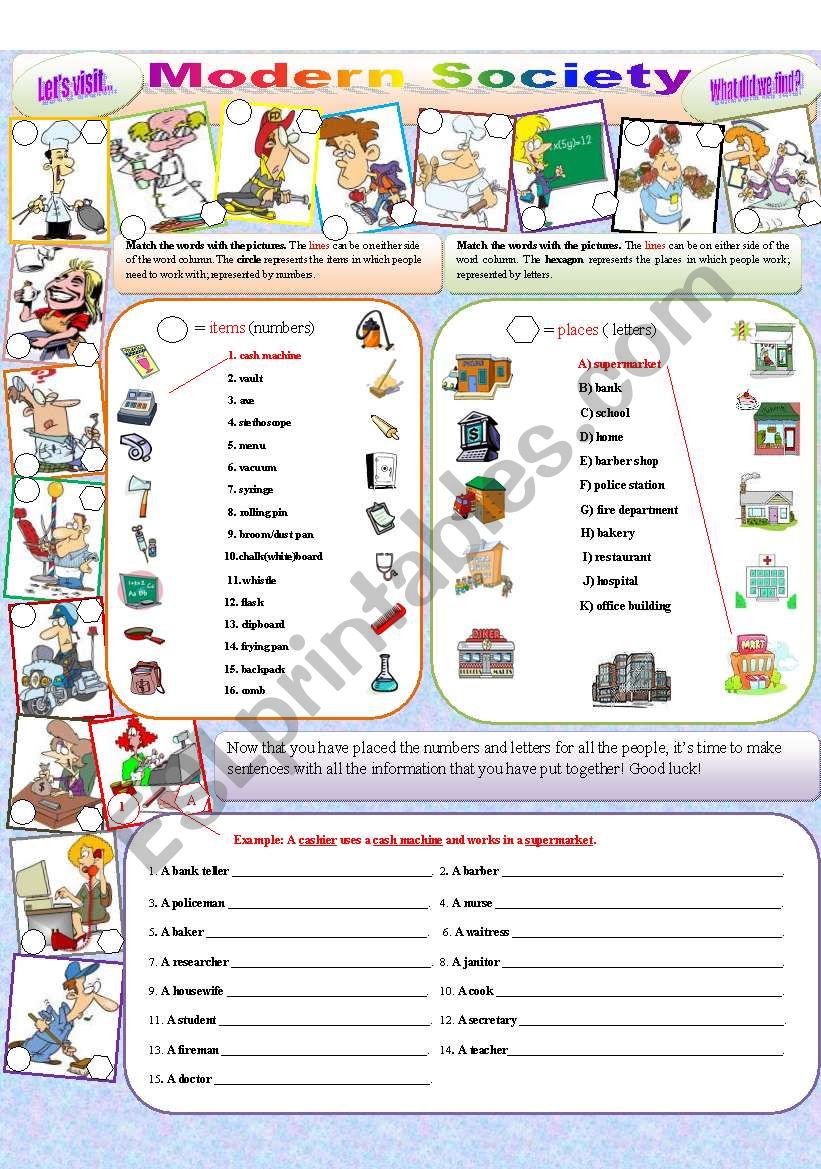 Lets visit modern society! worksheet