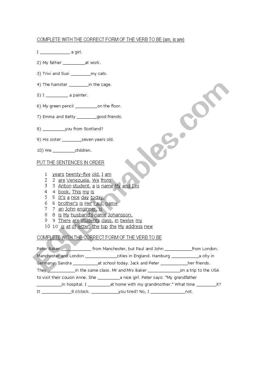 VERB TO BE worksheet